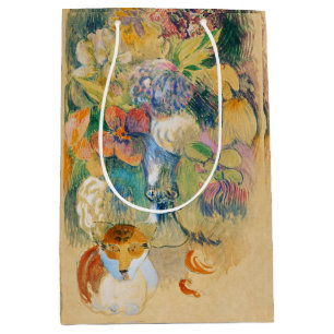 Gauguin Still Life with Cat Vintage Floral Art Medium Gift Bag