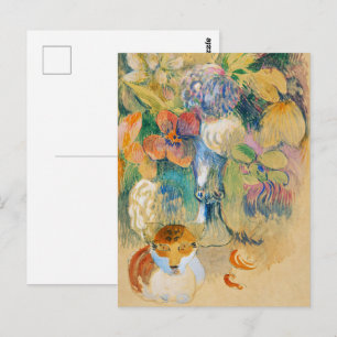 Gauguin Still Life with Cat Vintage Floral Art Postcard