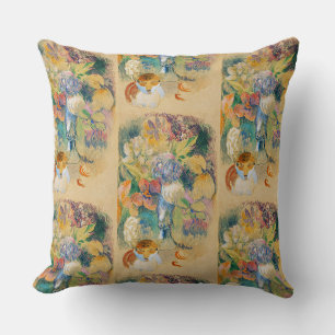 Gauguin Still Life with Cat Vintage Floral Art Throw Pillow