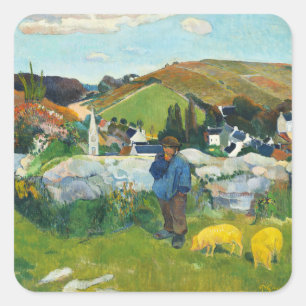 Gauguin The Swineherd Vintage Rural Art Poster Square Sticker
