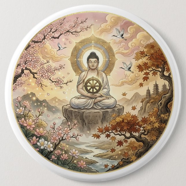 Gautam Buddh Meditation Art Button - Peaceful Dham (Front)