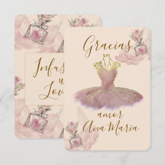 Gauzy Mauve Gold Ballerina Dress Floral Perfume Thank You Card
