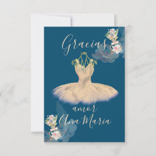 Gauzy Rose Gold Ballerina Dress Floral Perfume Thank You Card