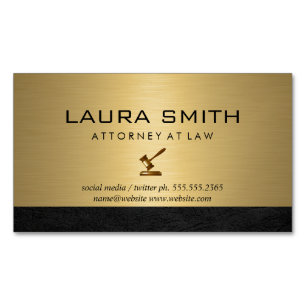Gavel Icon   Attorney   Gold Metallic Leather Trim Magnetic Business Card