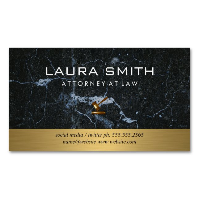 Gavel Icon | Attorney | Gold Metallic | Marble Magnetic Business Card (Front)