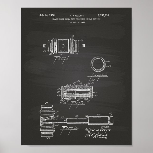 Gavel of Justice 1956 Patent Art - Chalkboard Poster (Front)