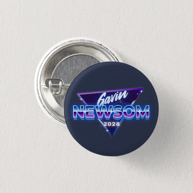 Gavin Newsom 2028 For President Retro 80s 1 Inch Round Button (Front & Back)