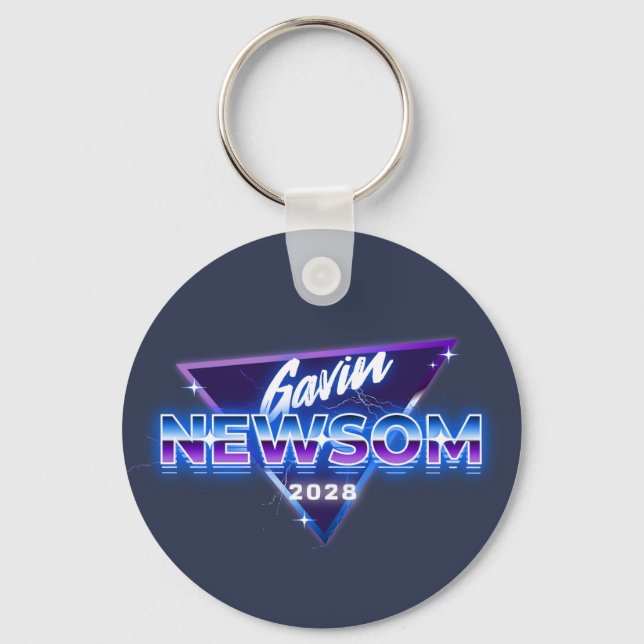 Gavin Newsom 2028 For President Retro 80s Keychain (Front)