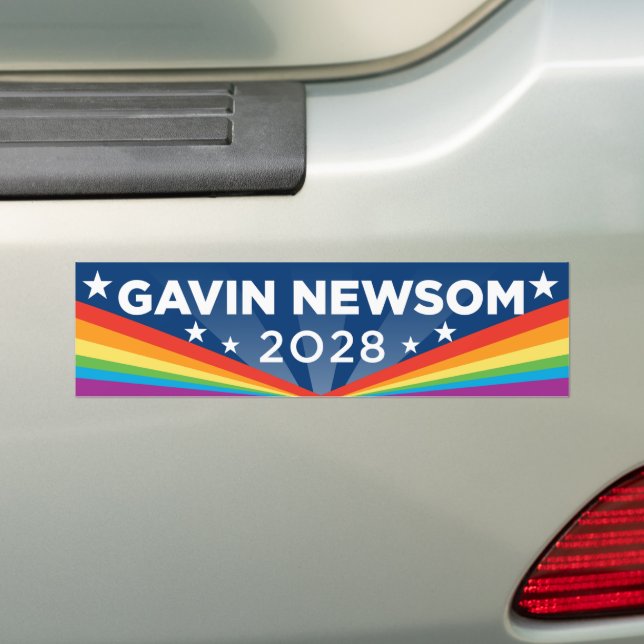 Gavin Newsom 2028 LGBT Bumper Sticker (On Car)