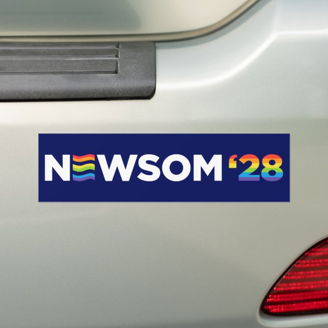 Gavin Newsom 2028 LGBTQ Bumper Sticker (On Car)