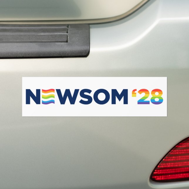 Gavin Newsom 2028 LGBTQ Bumper Sticker (On Car)