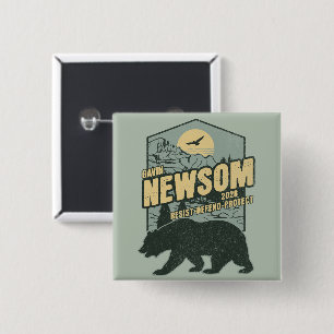 Gavin Newsom 2028 Resist Protect Defend 2 Inch Square Button