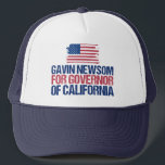 Gavin Newsom for Governor of California Election Trucker Hat<br><div class="desc">Vote to re-elect democrat Gavin Newsom as governor of California in the 2022 midterm election. Democratic party American flag hat for a Californian.</div>