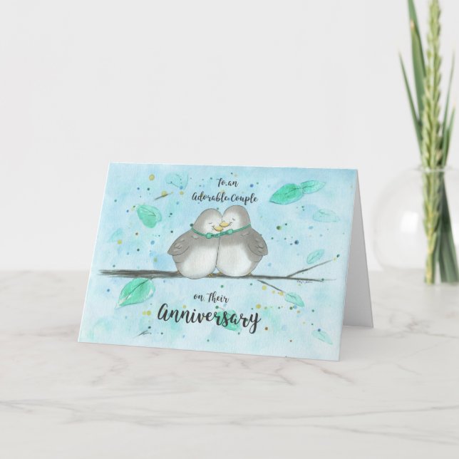 Gay Adorable Couple Anniversary Cute Lovebirds  Card (Front)