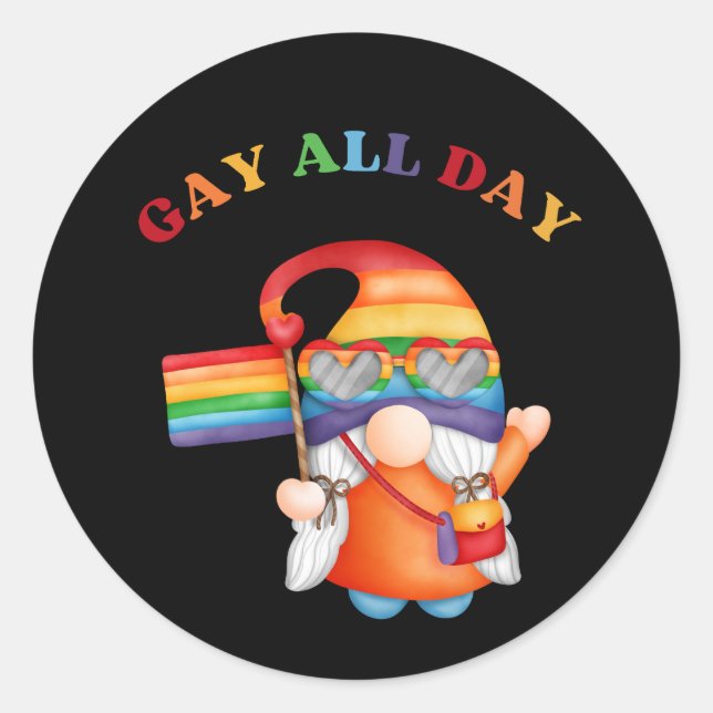 Gay All Day Colourful Flag  Classic Round Sticker (Front)