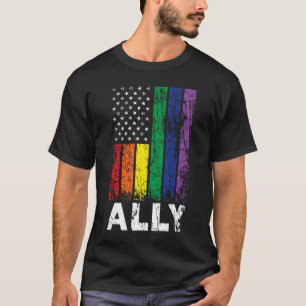 Gay Ally USA Patriotic Rainbow Flag Gay Pride 4th T-Shirt