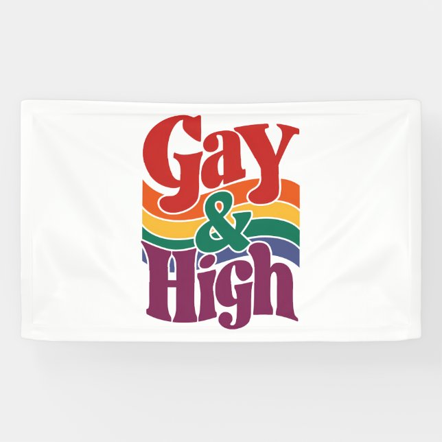 Gay And High Retro LGBTQ Pride Flag Banner (Horizontal)