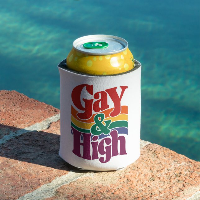 Gay And High Retro LGBTQ Pride Flag Can Cooler (In Situ Pool)