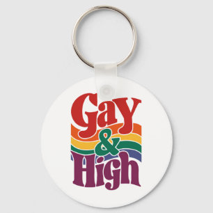 Gay And High Retro LGBTQ Pride Flag Keychain