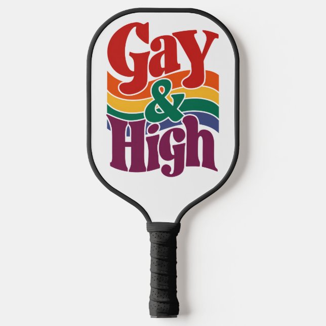 Gay And High Retro LGBTQ Pride Flag Pickleball Paddle (Front)