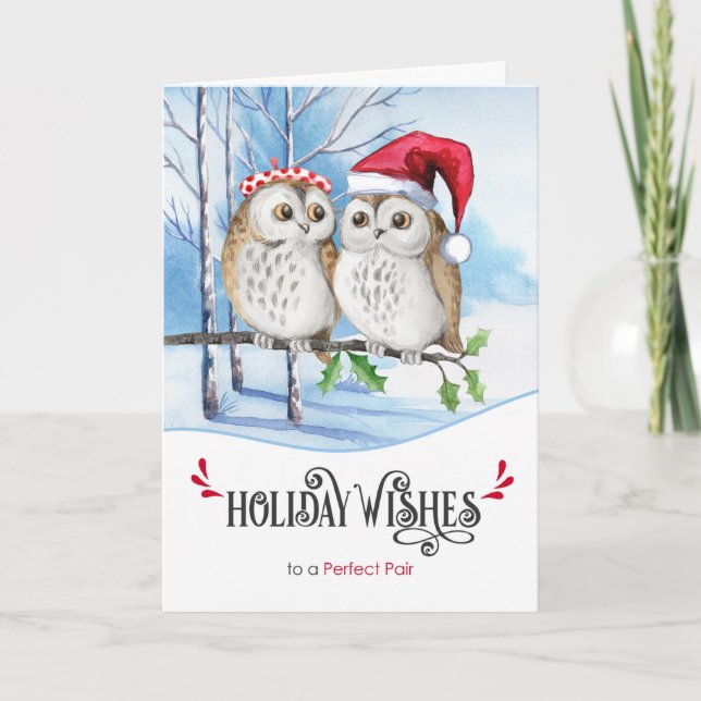 Gay and Lesbian Couples Christmas Woodland Owls Holiday Card (Front)