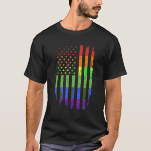 Gay and lesbian pride month support rainbow US ame T-Shirt