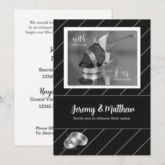 Gay and Lesbian Wedding Invitation Black Pinstripe (Front/Back)