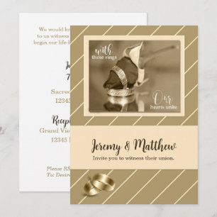 Gay and Lesbian Wedding Invitation Taupe Pinstripe