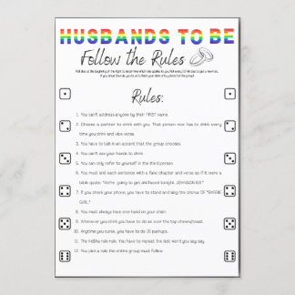 Gay Bachelor Party Game, Follow the Rules Invitation