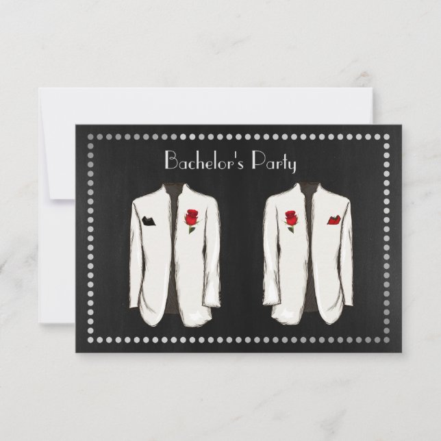 Gay Bachelor Party Invitation with two Tuxedos (Front)
