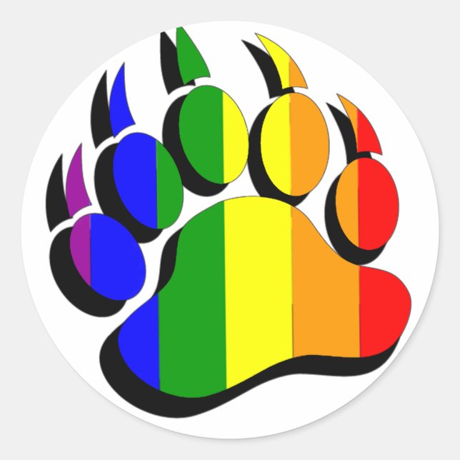 Gay Bear claw  rainbow with black shadow Classic Round Sticker (Front)