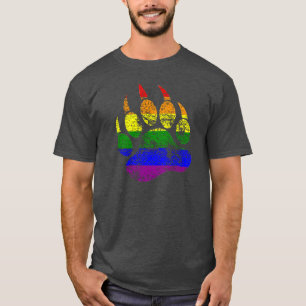 GAY BEAR Distressed Bear Paw Rainbow Flag T-Shirt