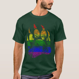 GAY BEAR Distressed Bear Paw Rainbow Flag T-Shirt