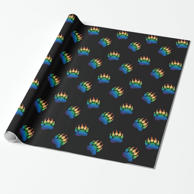 GAY BEAR Gradient Bear Paw Rainbow Flag Wrapping Paper (Unrolled)