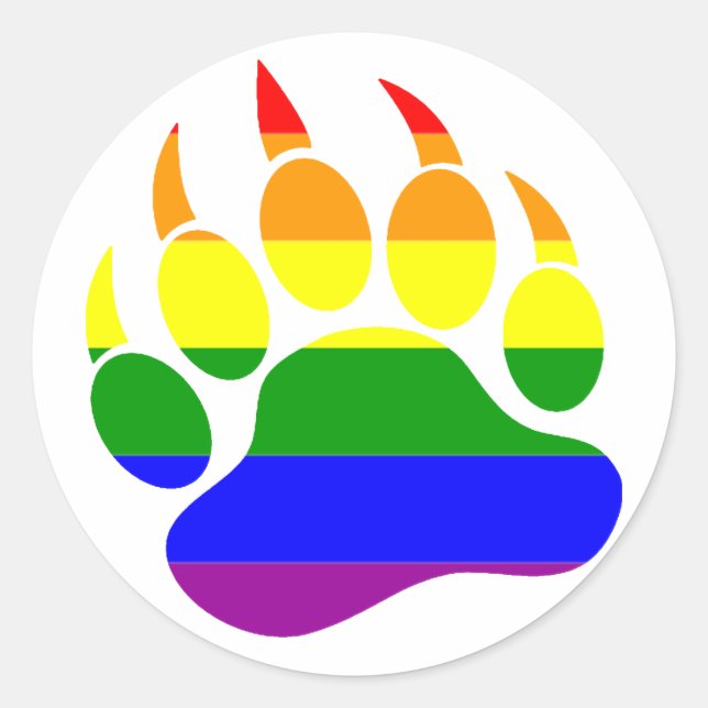 GAY BEAR PAW/CLAW RAINBOW FLAG ROUND STICKER (Front)