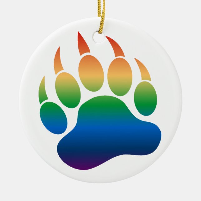 Gay Bear Paw Gradient Rainbow -ornoment Ceramic Ornament (Front)