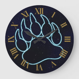GAY BEAR PAW NEON BLUE ON STARRY MIDNIGHT BLUE LARGE CLOCK