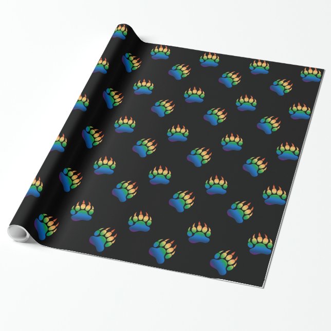 Gay Bear Pride Bear Paw Wrapping Paper (Unrolled)