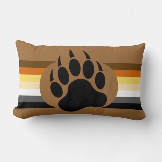 Gay Bear Pride colours stripes and Bear Paw Lumbar Pillow (Front)