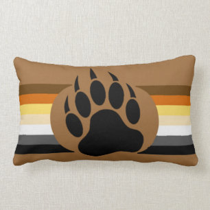 Gay Bear Pride colours stripes and Bear Paw Lumbar Pillow