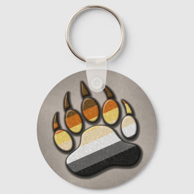 Gay Bear Pride Flag Colored Paw Symbol Keychain (Front)