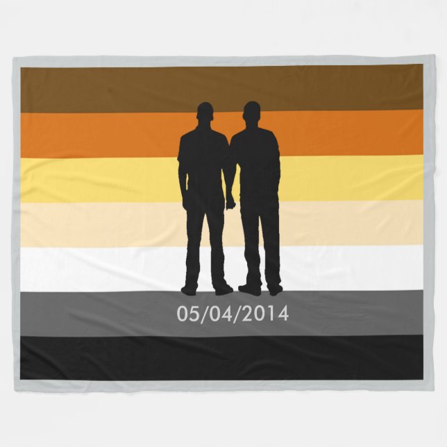 Gay Bear Pride Flag Custom Wedding Date Fleece Blanket (Front (Horizontal))