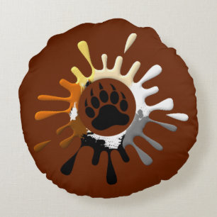 Gay Bear Pride flag Splash Bear Paw Round Pillow