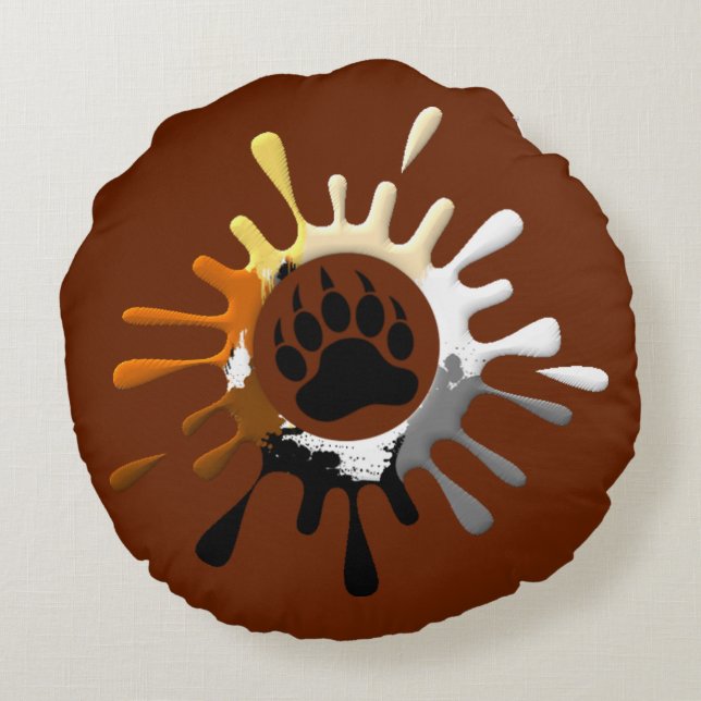 Gay Bear Pride flag Splash Bear Paw Round Pillow (Back)