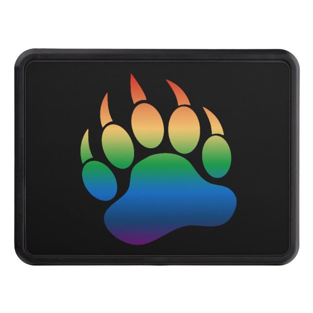 Gay Bear Pride Gradient Rainbow Bear Paw Trailer Hitch Cover (Front)