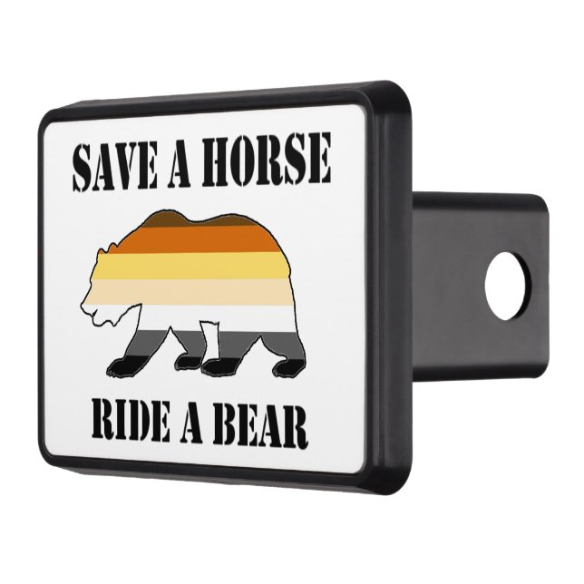 Gay Bear Save a Horse Ride a Bear Trailer Hitch Cover (Left)