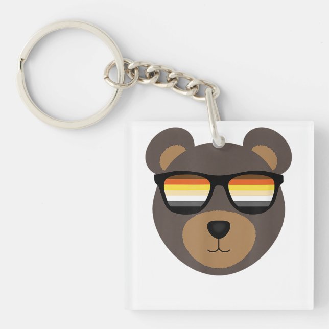 Gay Bear Sunglasses Distressed  Keychain (Front)