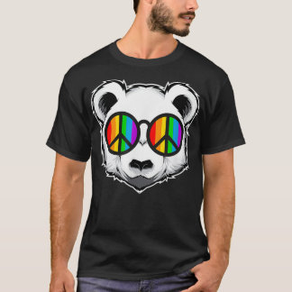 Gay Bear Wearing Rainbow Pride Flag LGBTQ Sunglass T-Shirt