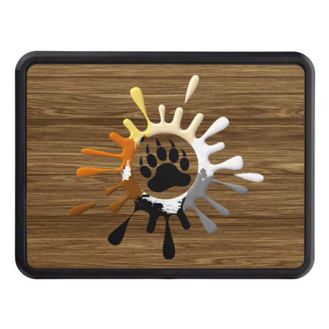 Gay Bears Pride Colours Splash Bear Paw Trailer Hitch Cover (Front)
