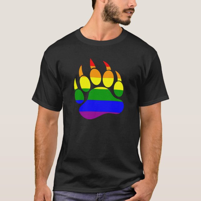 Gay Bears Pride Rainbow Flag Bear Paw T-Shirt (Front)